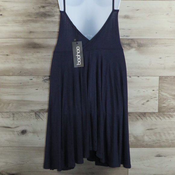 Boohoo* Women's Double Strap Open Low V-Back Navy Blue Midi Dress~ Size 10 - Picture 5 of 11